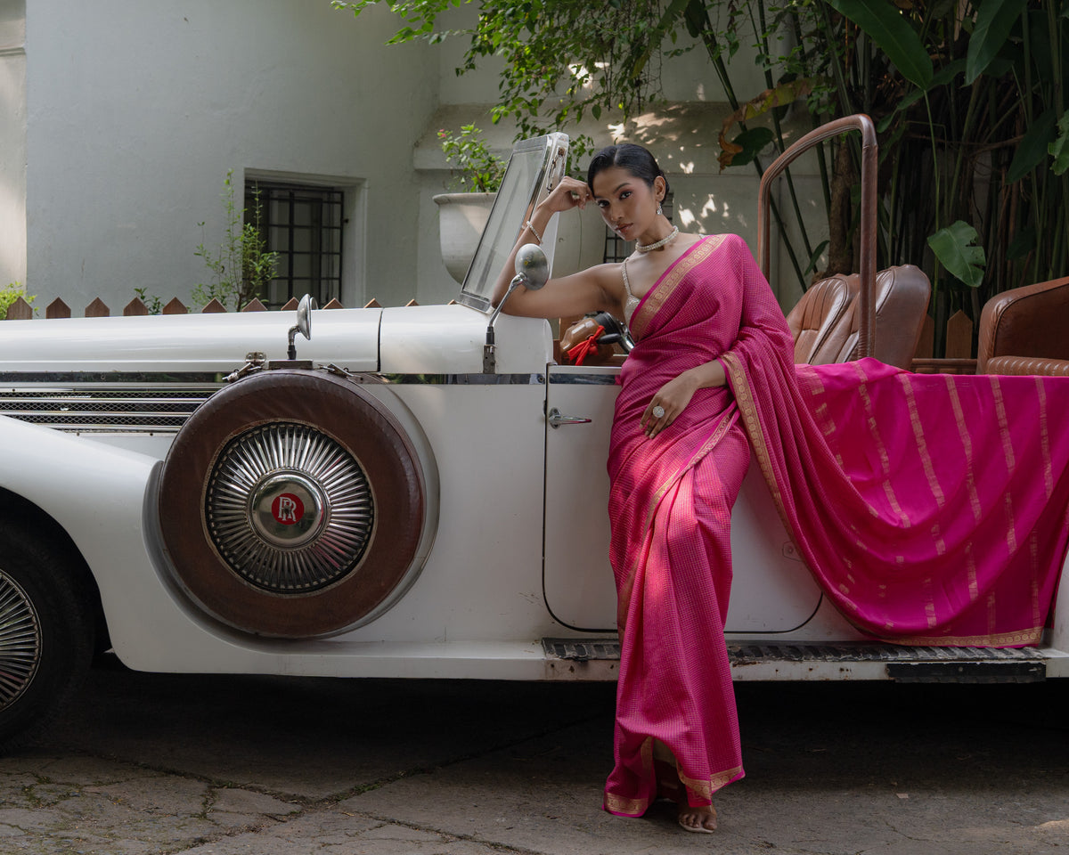 Pink Mysore Crepe Silk Saree