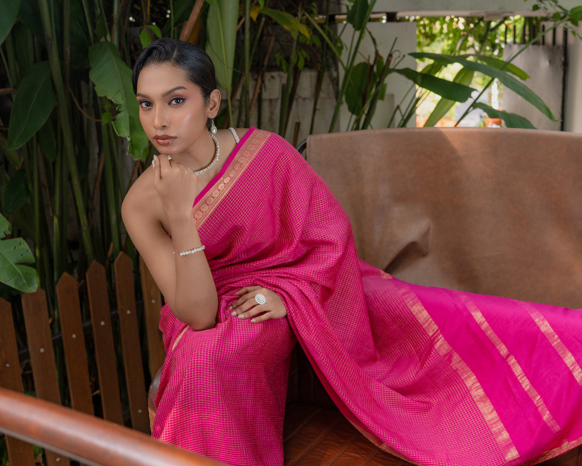 Pink Mysore Crepe Silk Saree