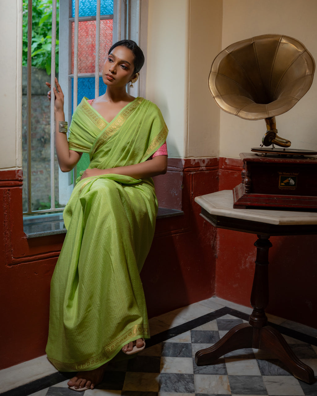 Green Mysore Crepe Silk Saree
