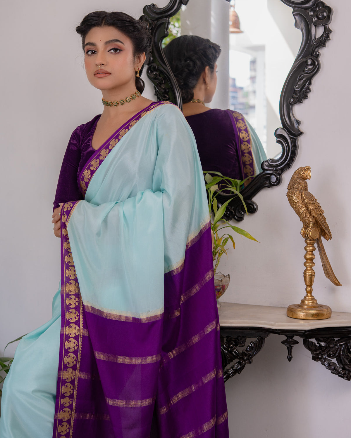 Blue Mysore Crepe Silk Saree
