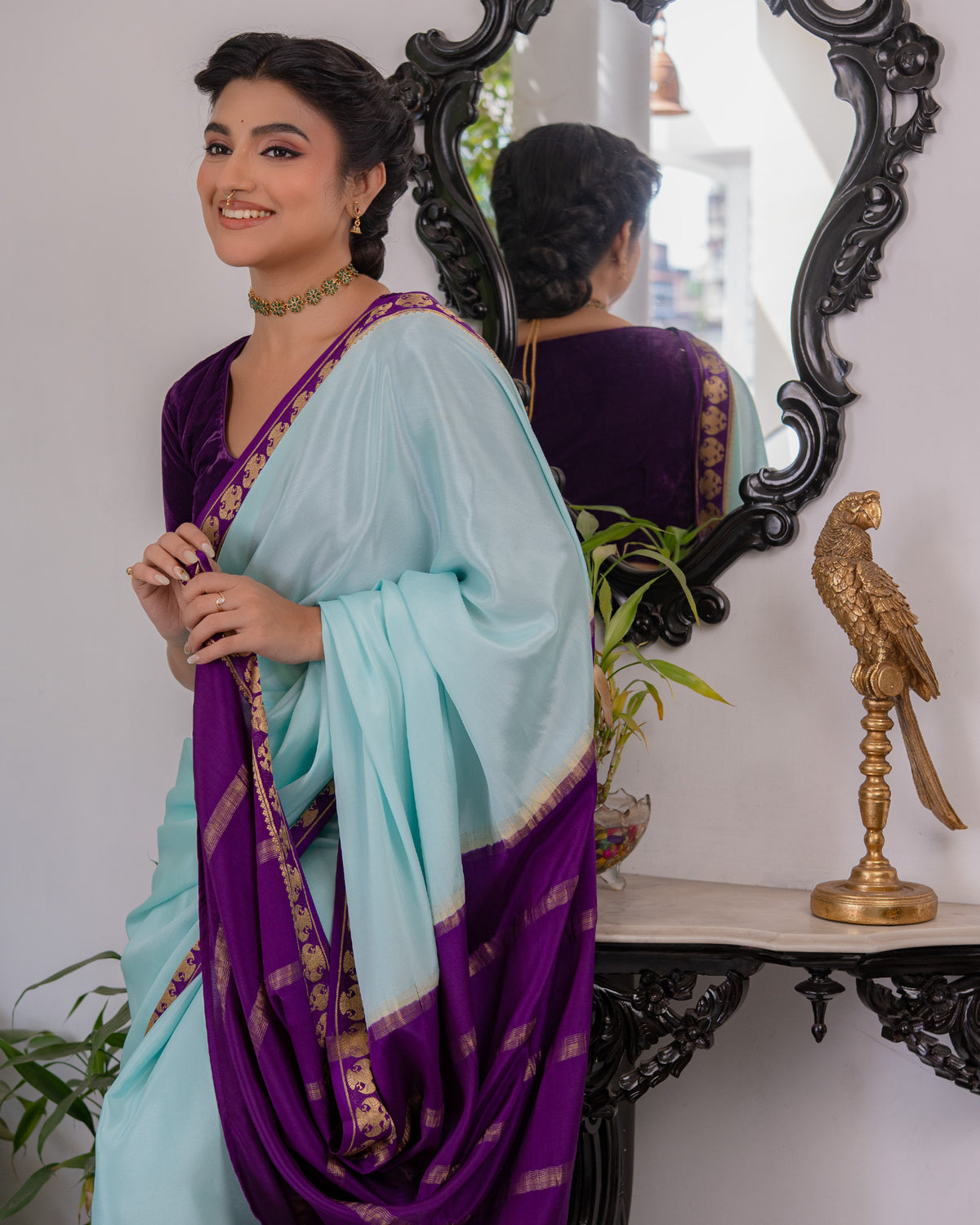 Blue Mysore Crepe Silk Saree