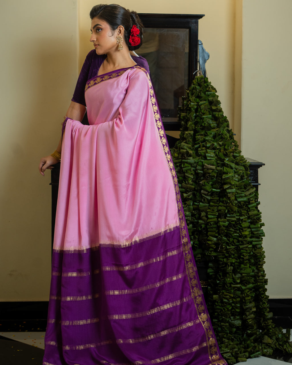 Pink Mysore Crepe Silk Saree