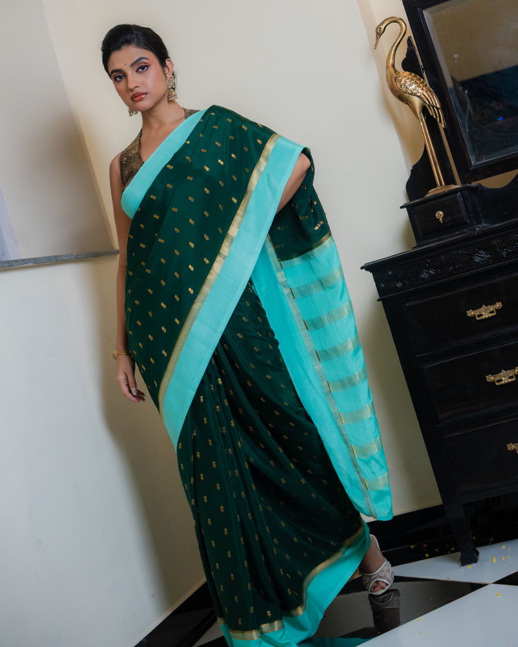 Green Mysore Crepe Silk Saree