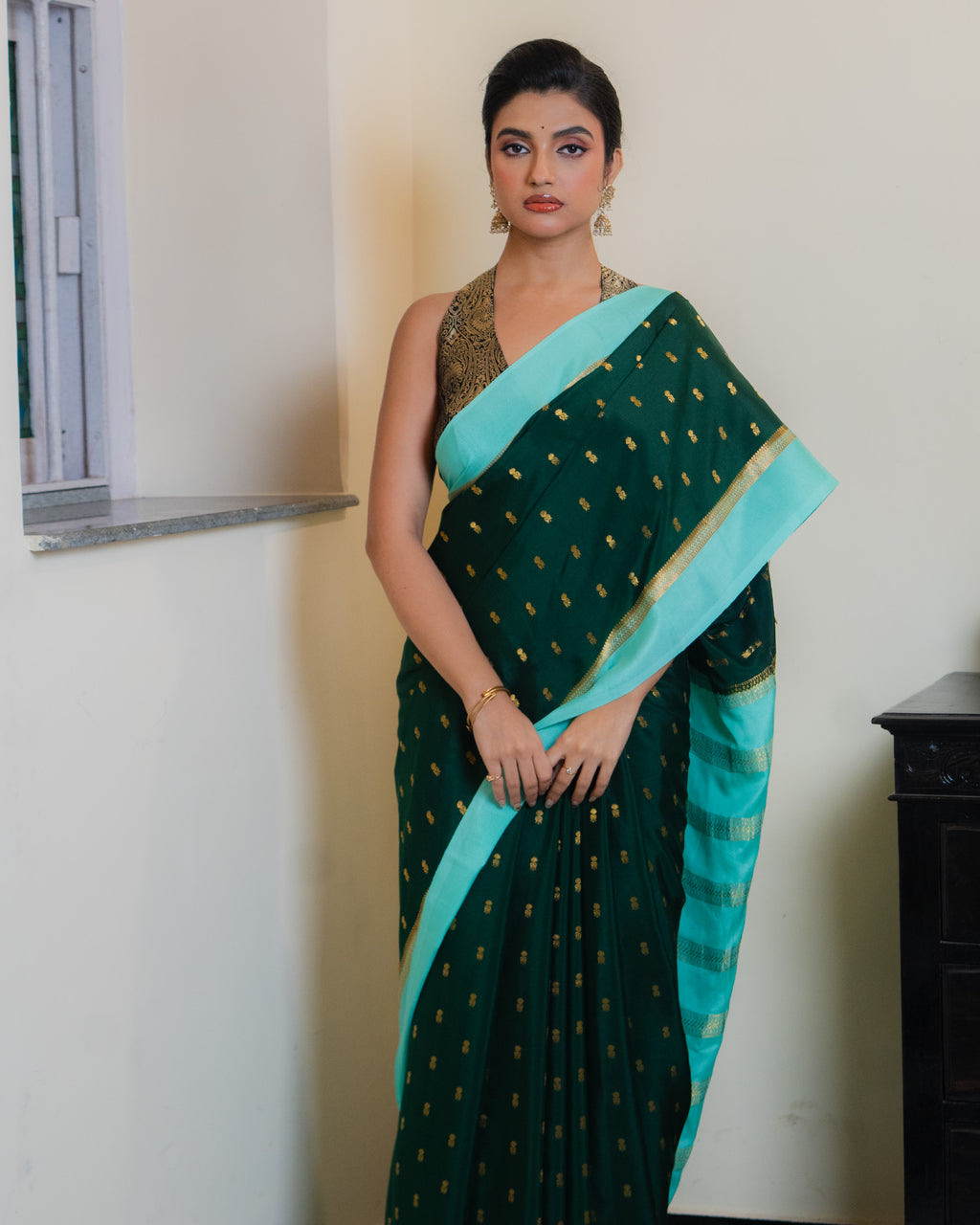 Green Mysore Crepe Silk Saree