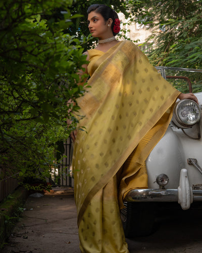 Yellow Mysore Crepe Silk Saree