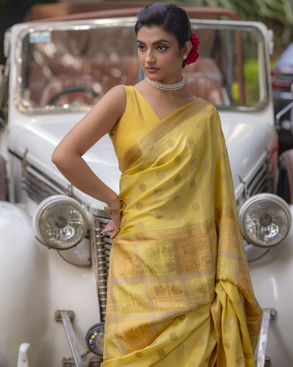 Yellow Mysore Crepe Silk Saree