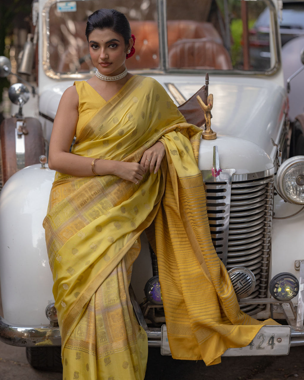 Yellow Mysore Crepe Silk Saree