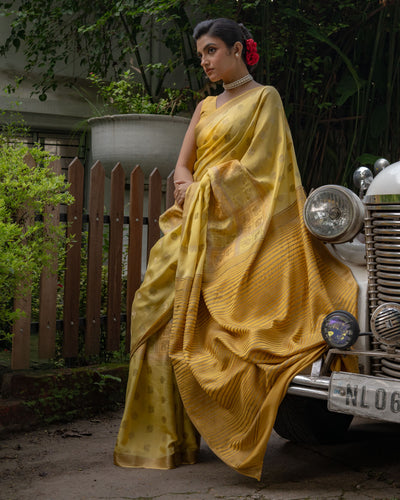 Yellow Mysore Crepe Silk Saree