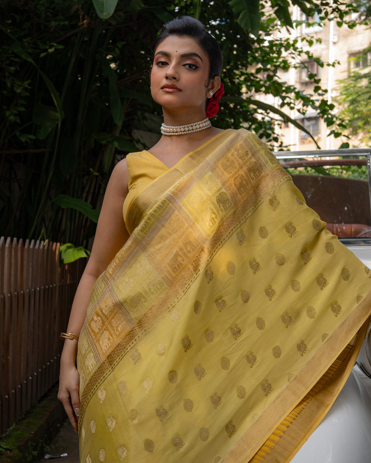 Yellow Mysore Crepe Silk Saree
