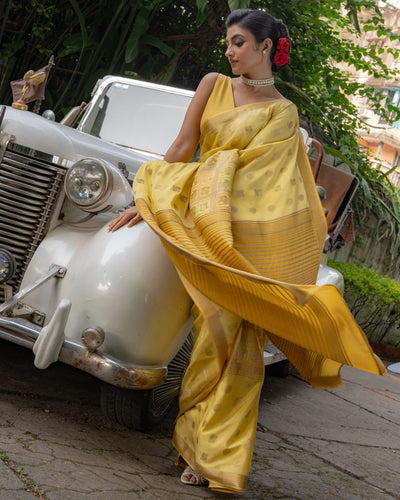 Yellow Mysore Crepe Silk Saree