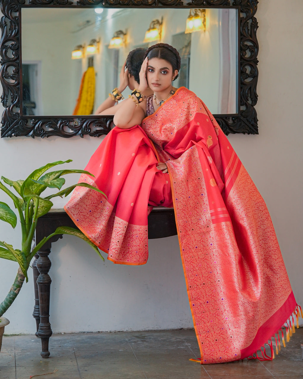 Peach Kanchivaram Silk Saree