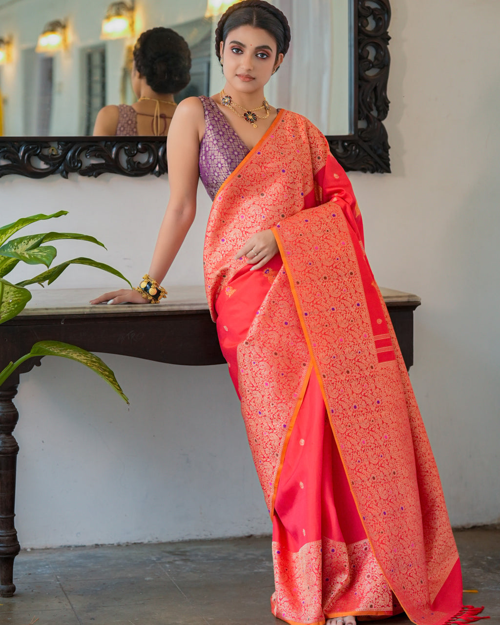 Peach Kanchivaram Silk Saree