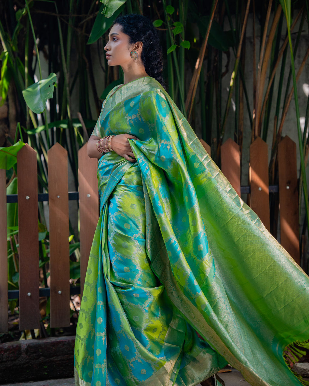 Blue and Green Kanchivaram Silk Saree