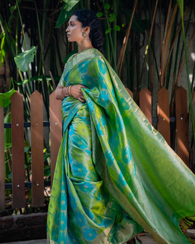 Blue and Green Kanchivaram Silk Saree