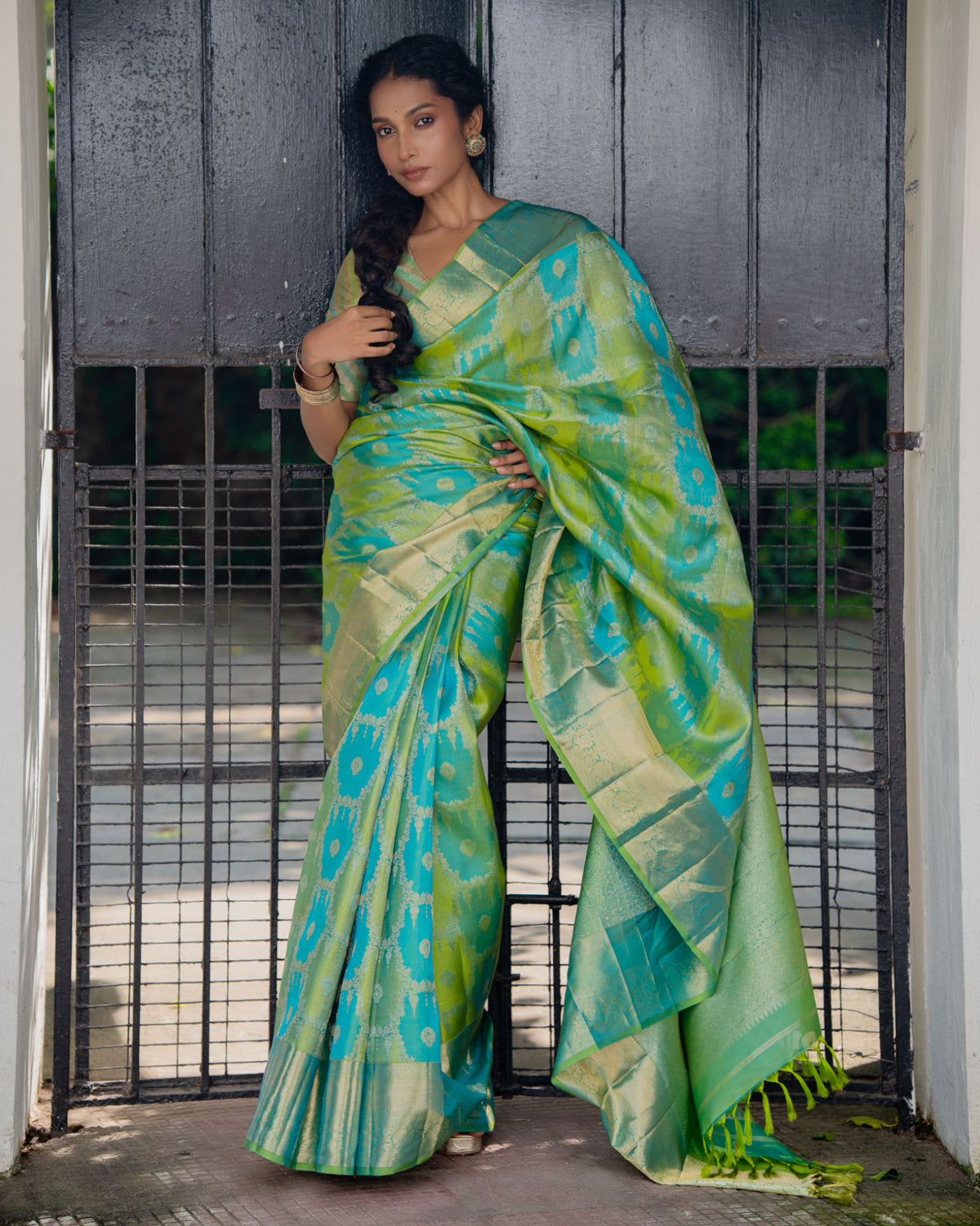 Blue and Green Kanchivaram Silk Saree