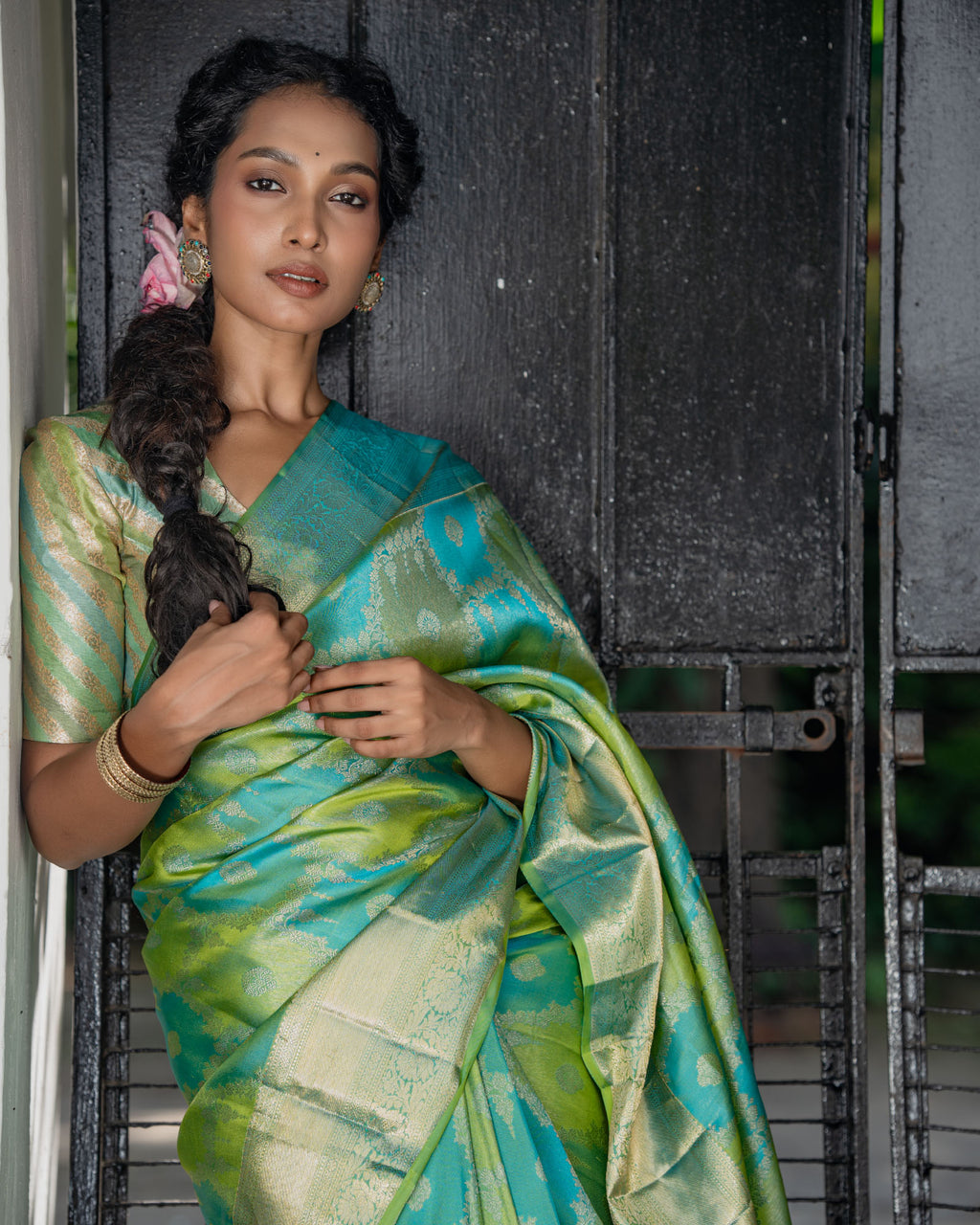 Blue and Green Kanchivaram Silk Saree