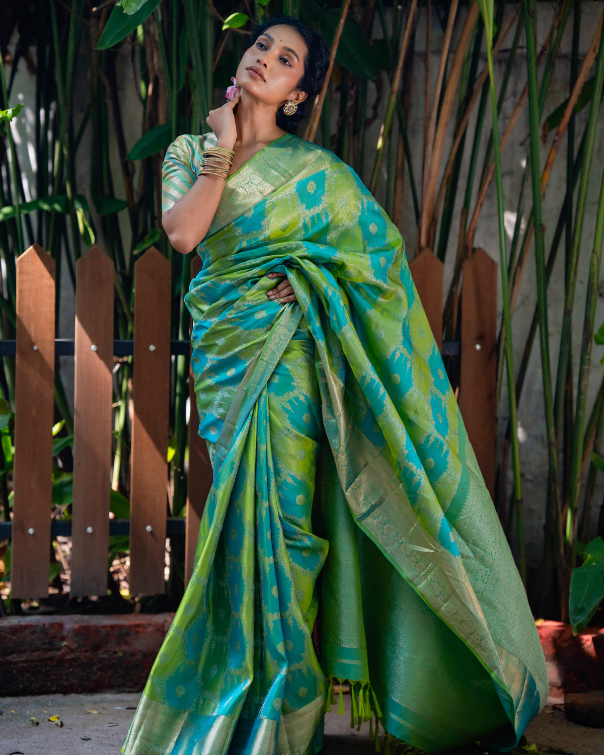 Blue and Green Kanchivaram Silk Saree