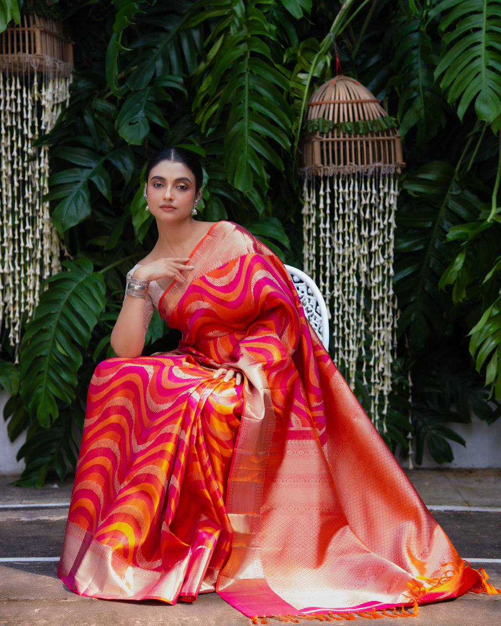 Orangish Pink Kanchivaram Silk Saree