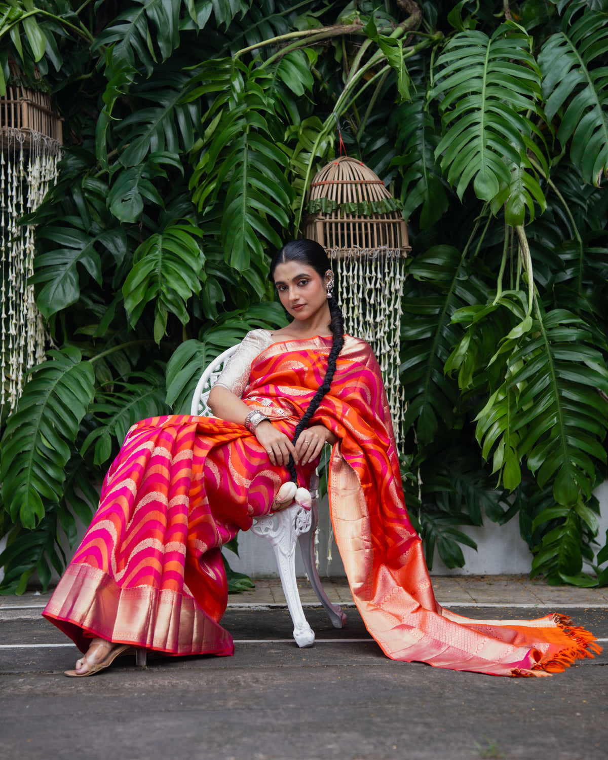 Orangish Pink Kanchivaram Silk Saree