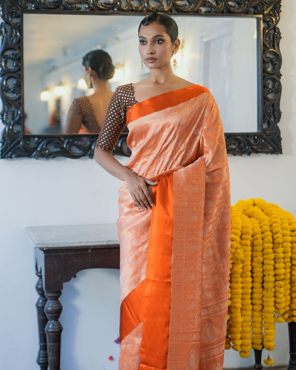 Orange Banarasi Silk Saree