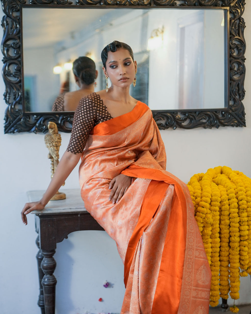 Orange Banarasi Silk Saree
