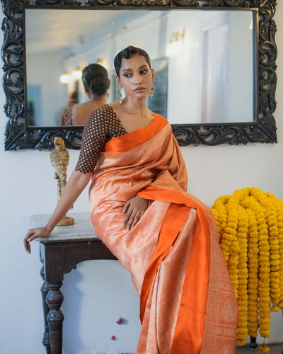 Orange Banarasi Silk Saree