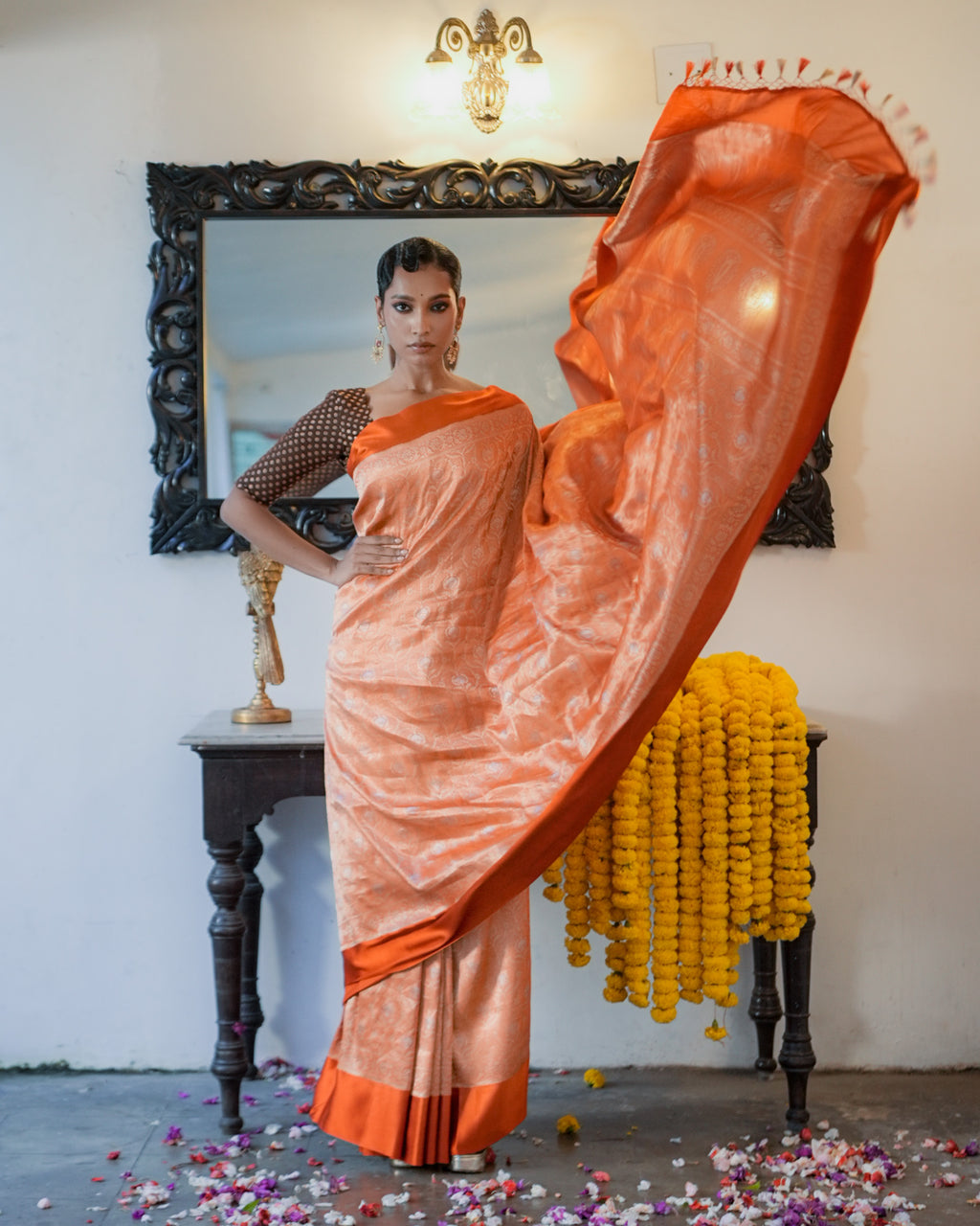 Orange Banarasi Silk Saree