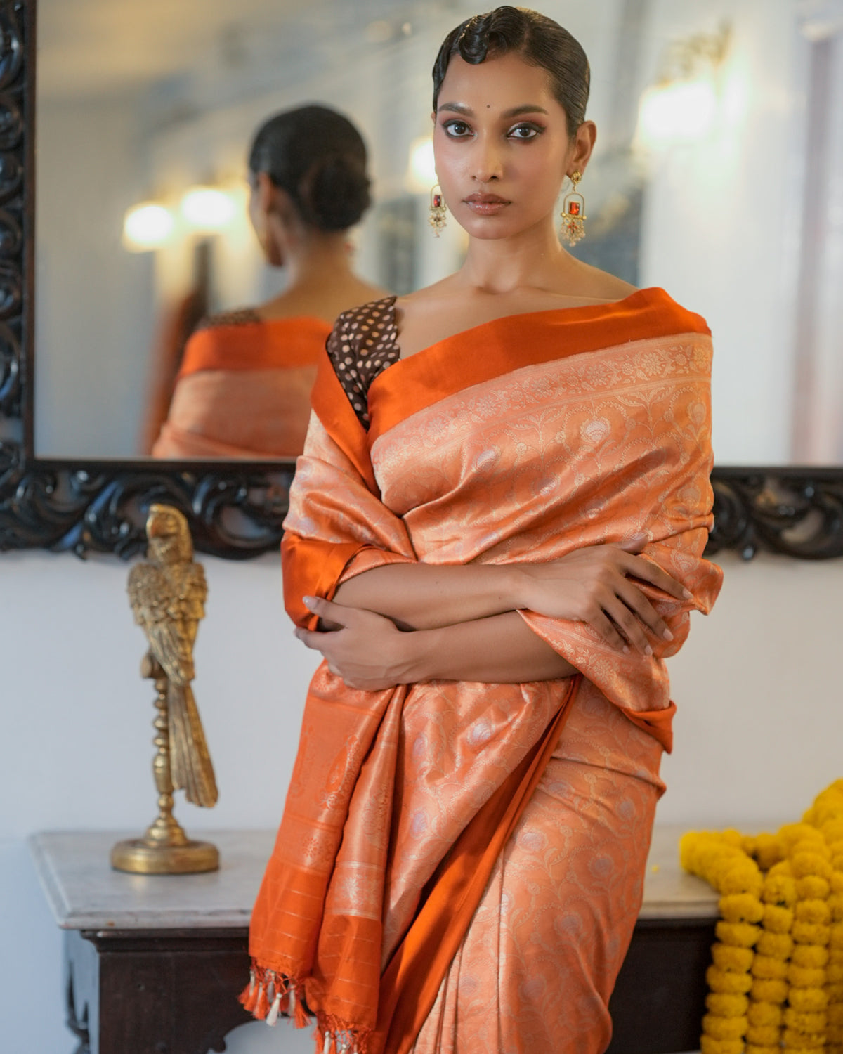 Orange Banarasi Silk Saree
