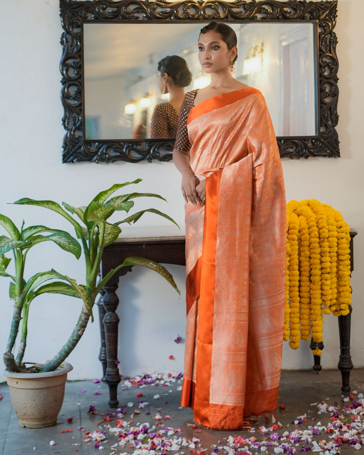 Orange Banarasi Silk Saree