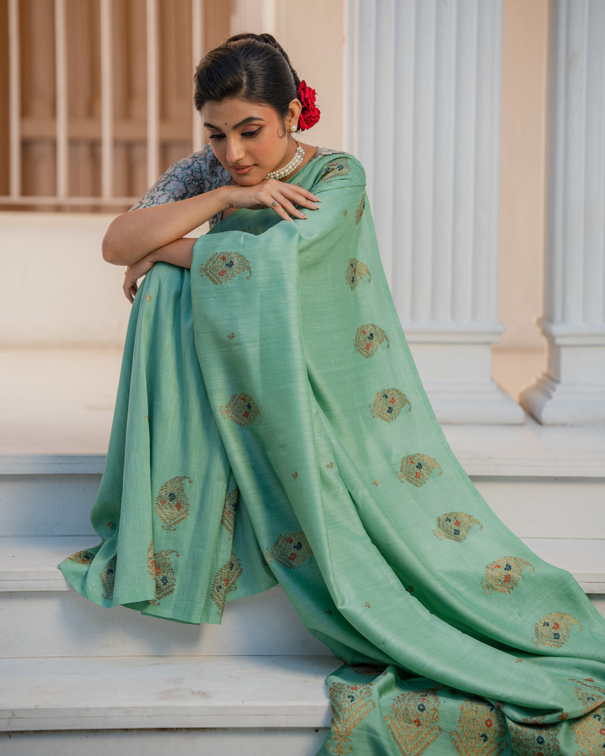 Blue Banarasi Tussar Silk
