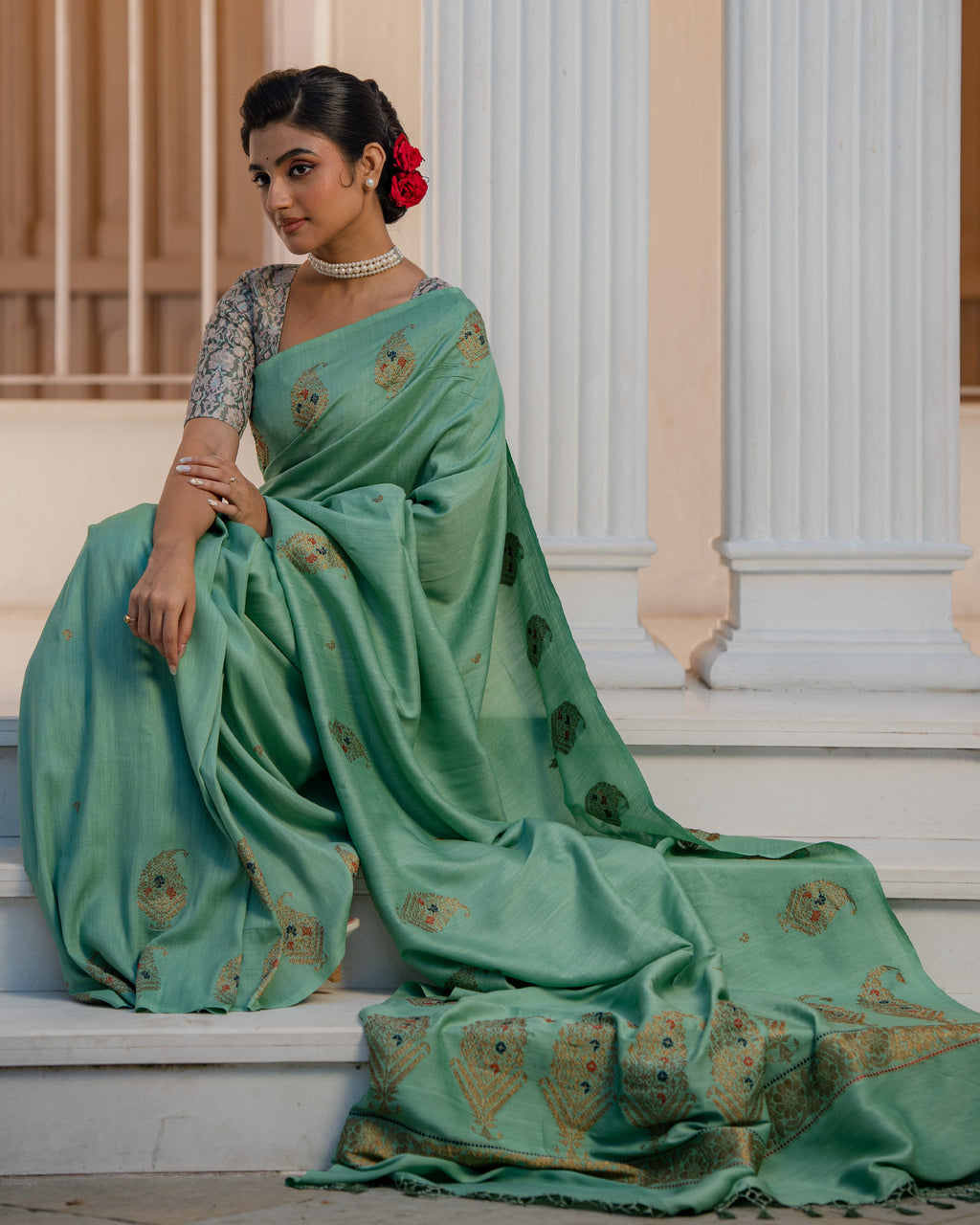 Blue Banarasi Tussar Silk