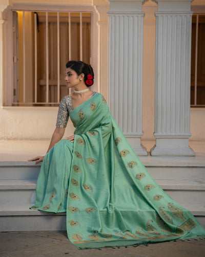 Blue Banarasi Tussar Silk