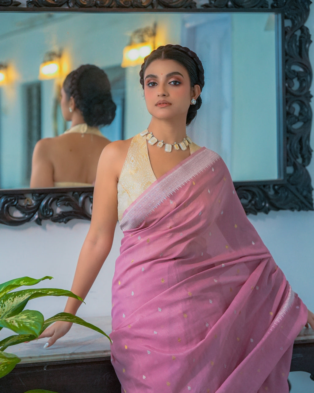Pink Banarasi Georgette Silk