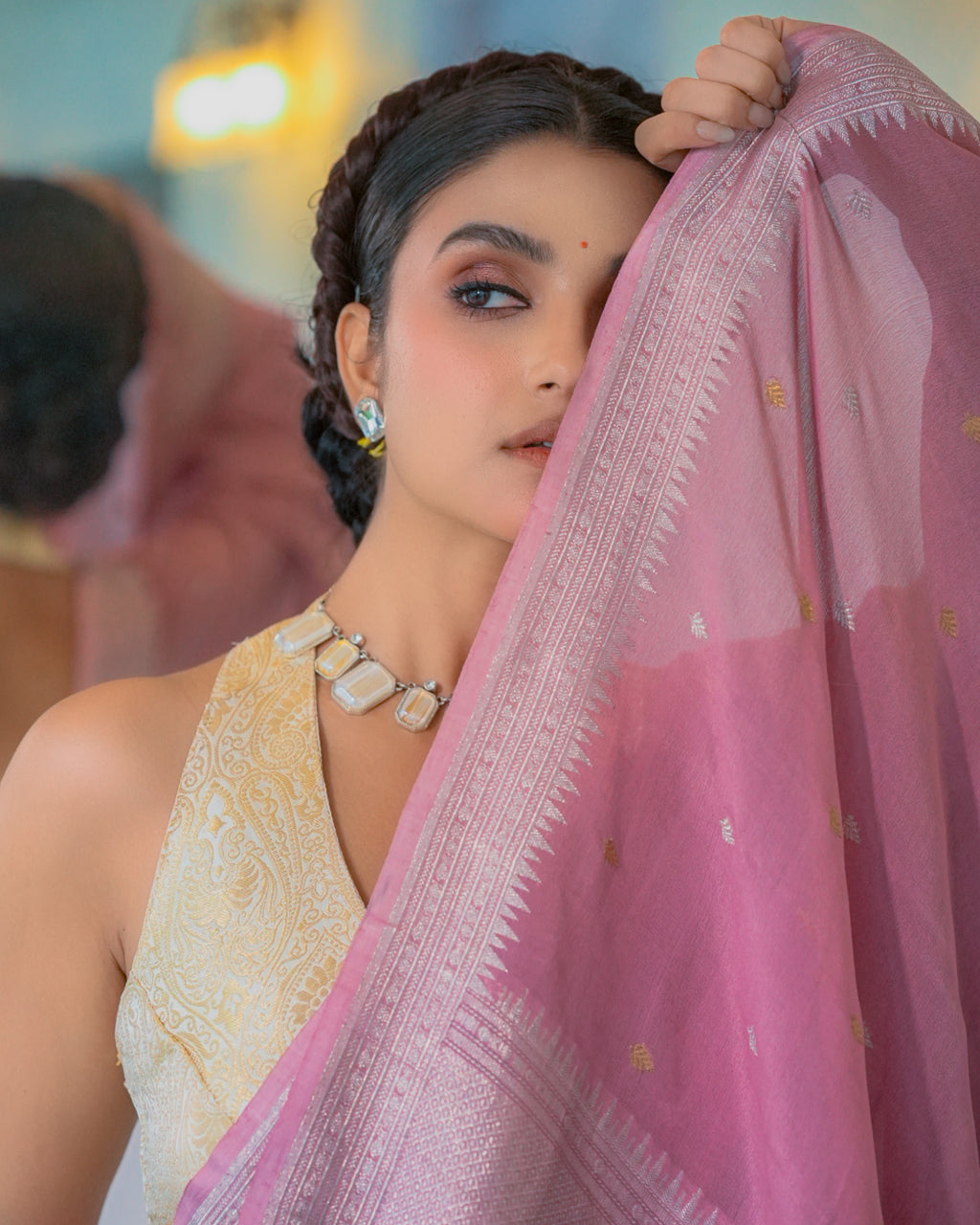 Pink Banarasi Georgette Silk