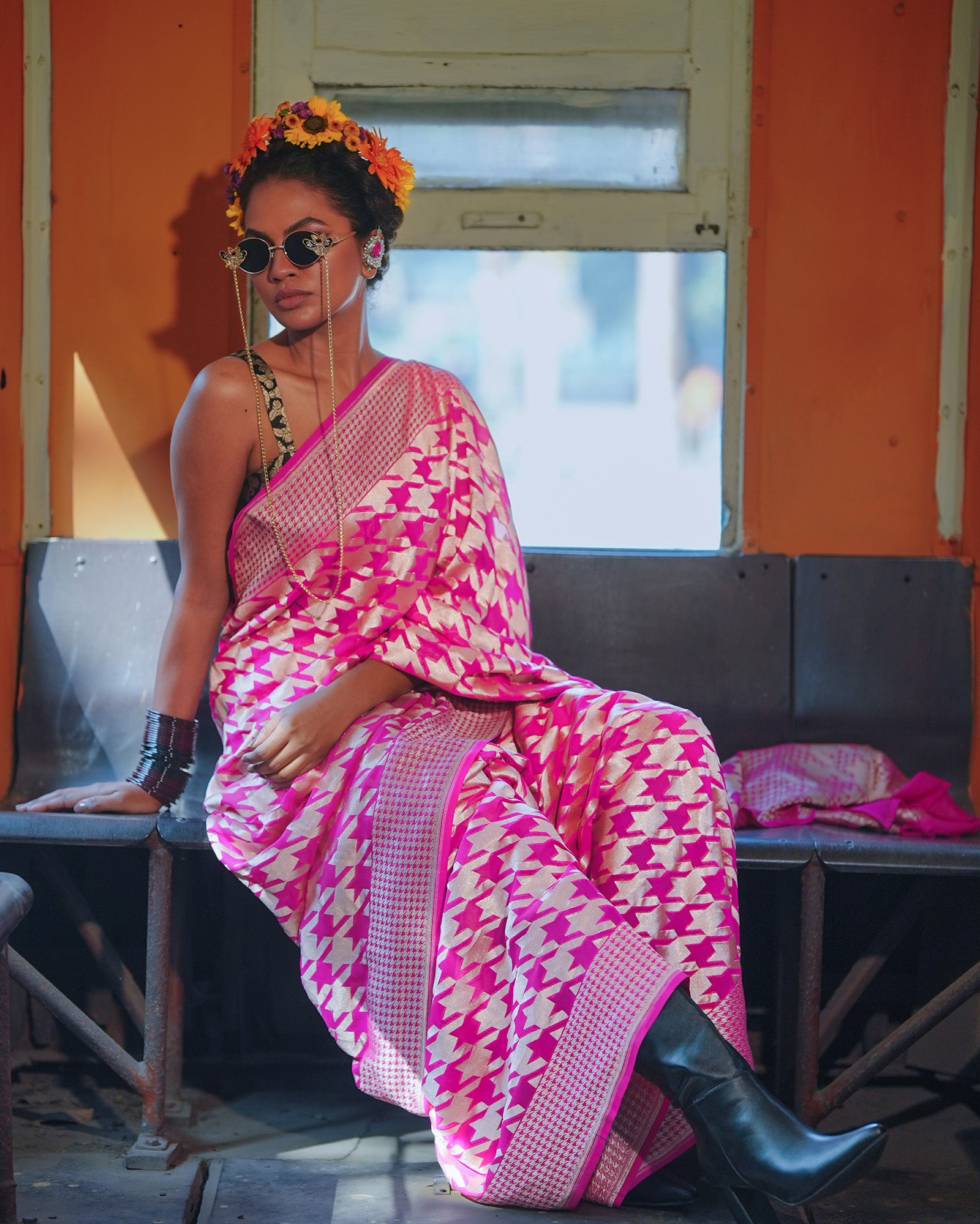 Pink Banarasi Silk Georgette Saree