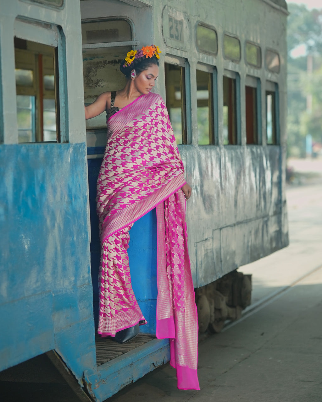 Pink Banarasi Silk Georgette Saree