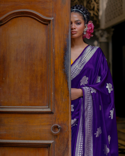 Purple Banarasi Silk Satin Saree