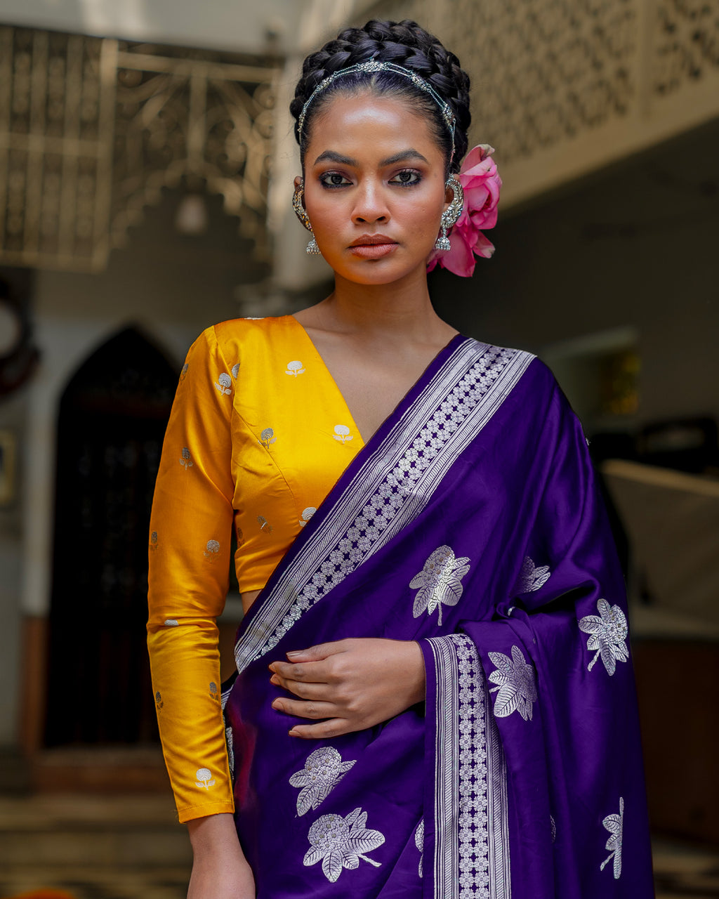 Purple Banarasi Silk Satin Saree