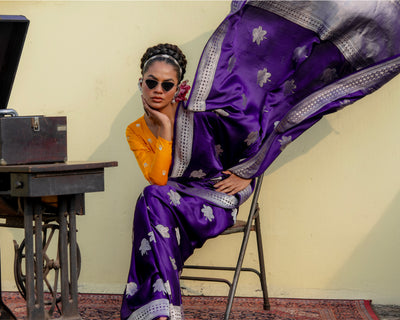 Purple Banarasi Silk Satin Saree