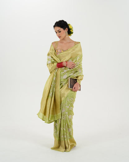 Pistachio Green Tussar Silk Saree