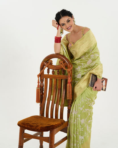 Pistachio Green Tussar Silk Saree