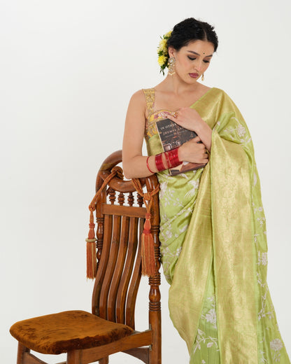 Pistachio Green Tussar Silk Saree