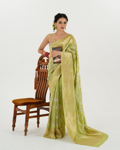 Pistachio Green Tussar Silk Saree