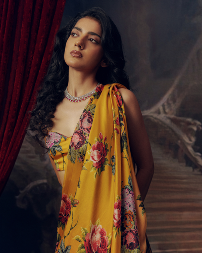 Orange Satin Crepe Silk Saree