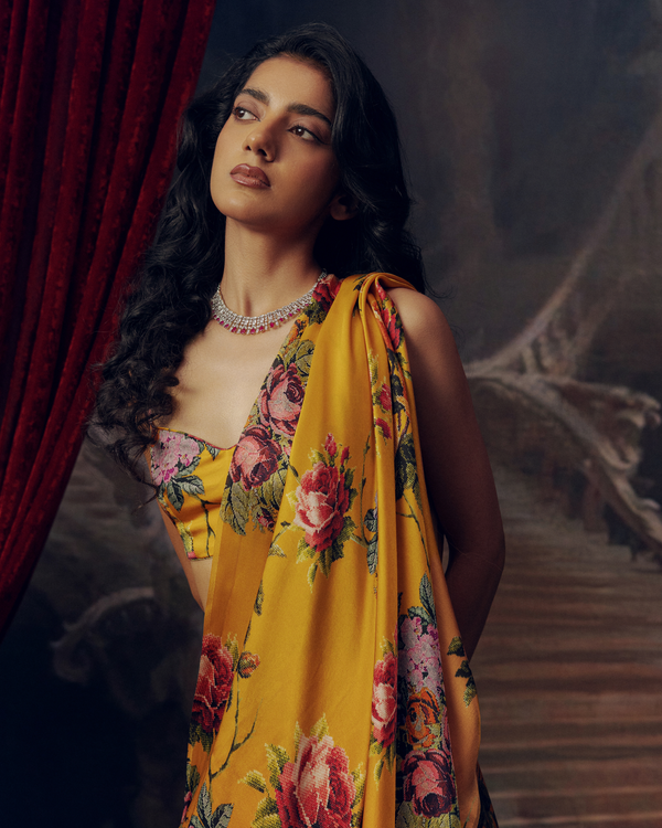 Orange Satin Crepe Saree