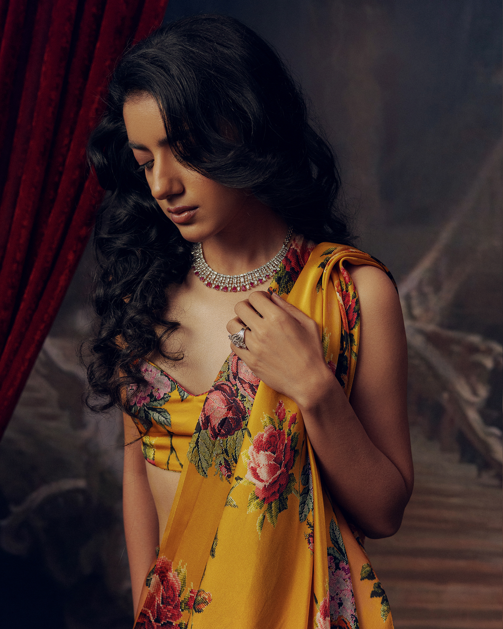 Orange Satin Crepe Silk Saree