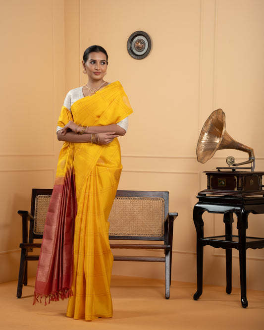 Bright Yellow Kanchivaram Silk Saree