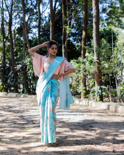 Blue Printed Silk Saree