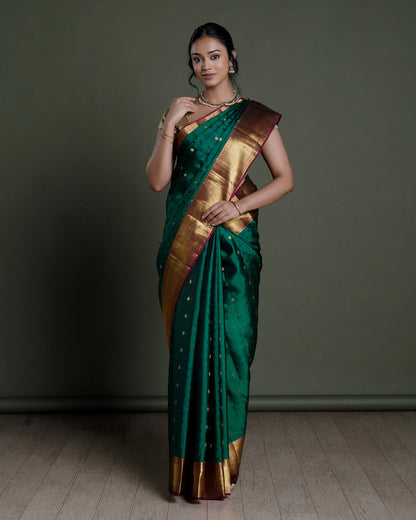 Dark Green Jaquard Silk Saree