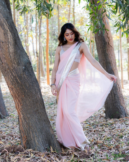 Pink Georgette Silk Saree